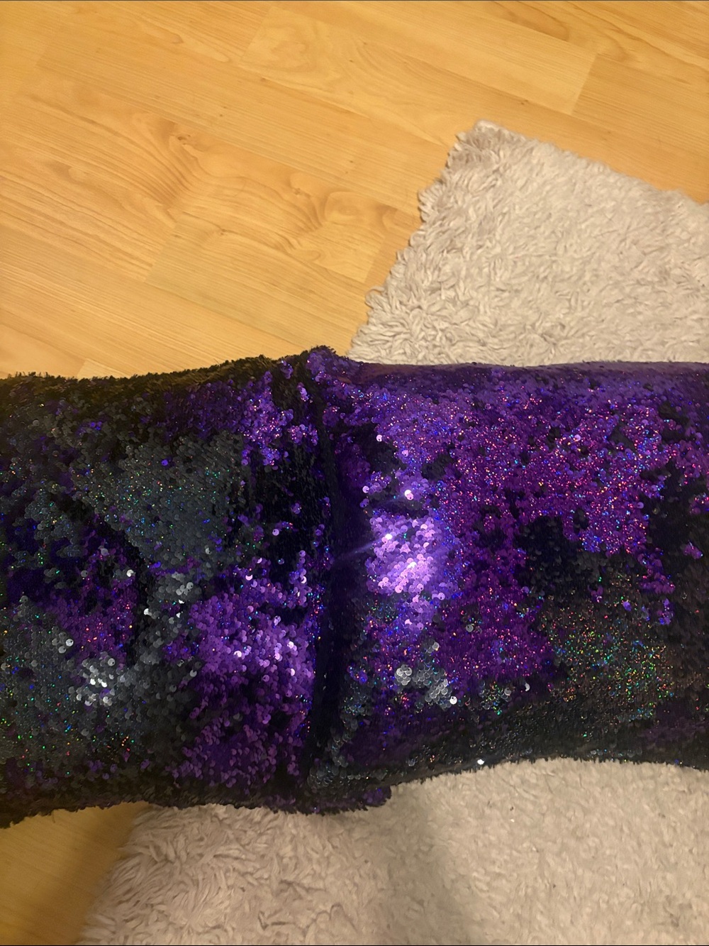 Reversible Sequin Pillows in Iridescent Purple & Black